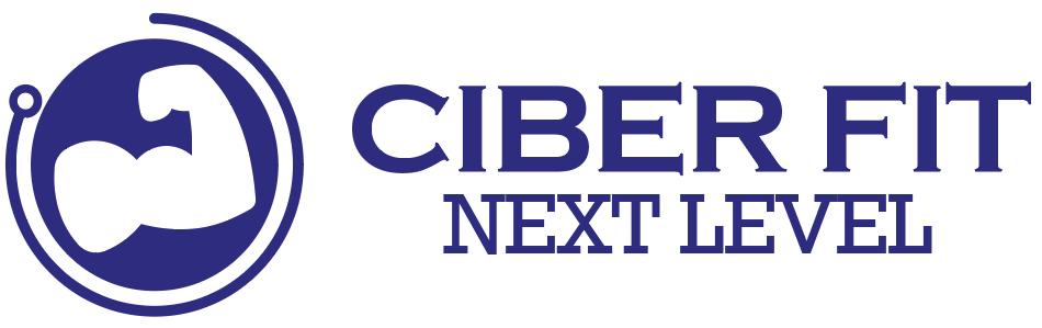 App deportiva IA logo de ciber fit junto su eslogan next level